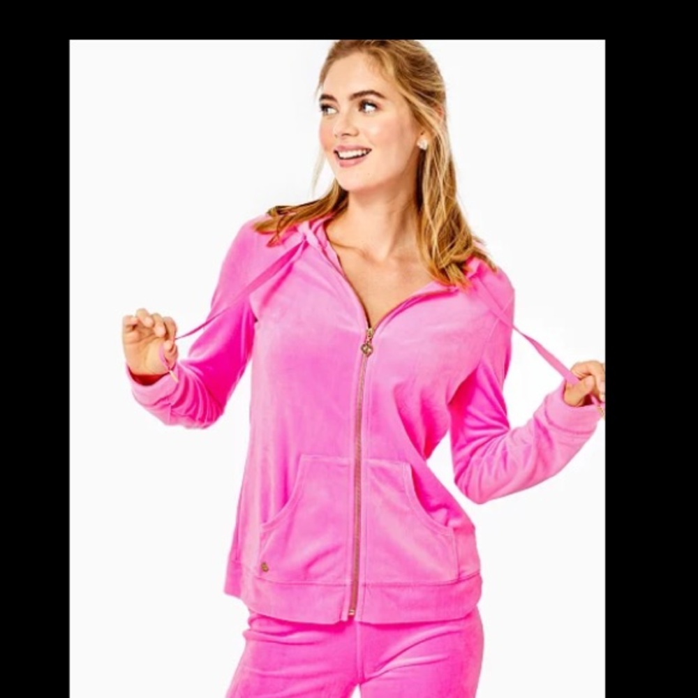 Lilly Pulitzer Plumeria Pink Larina Velour Zip-Up Hoodie & pants set! Pristine